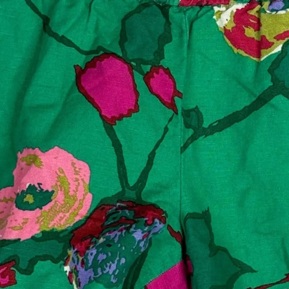 J. Crew Green Floral Print Athletic Shorts with Pink Accents